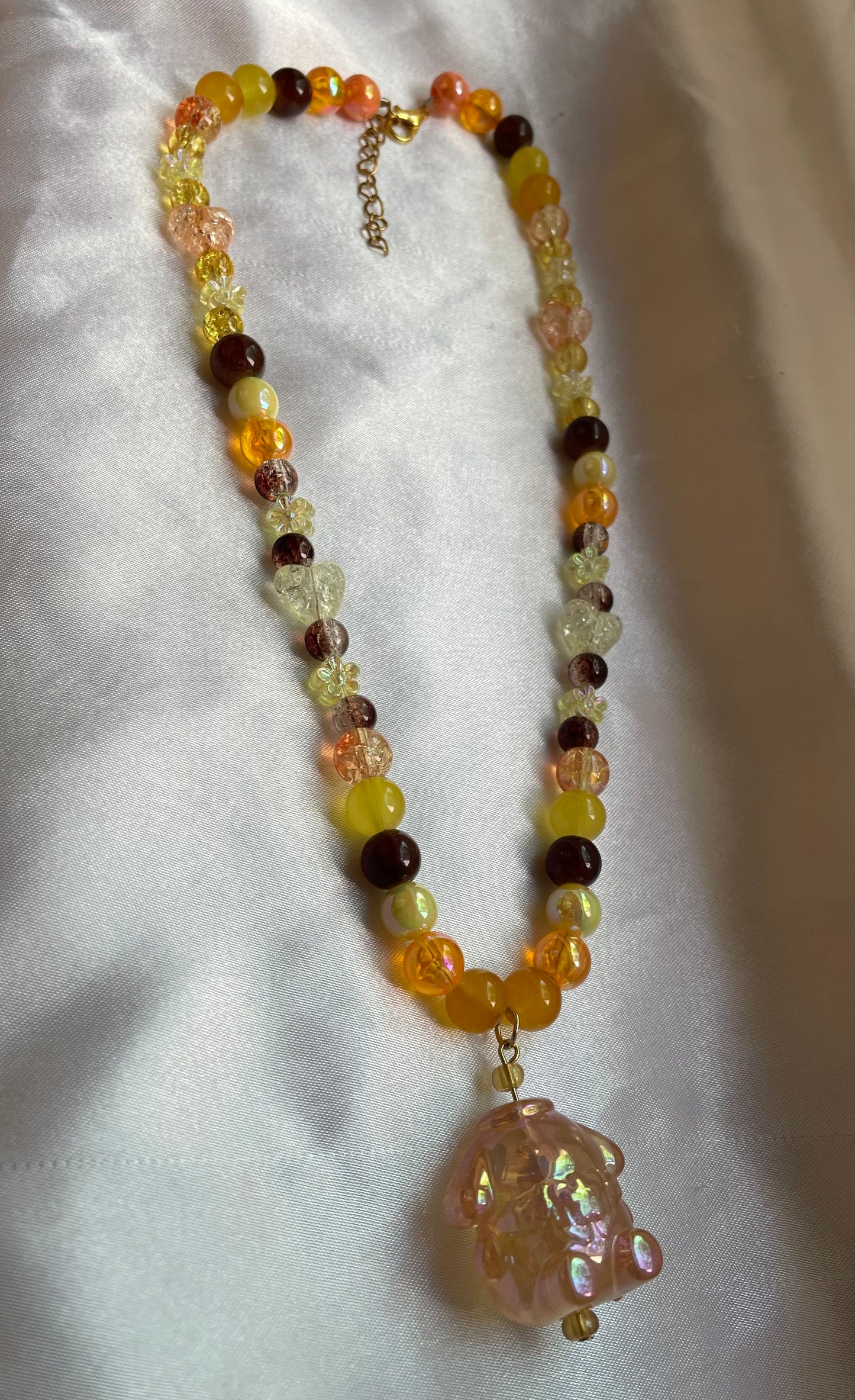 Orange Pom Pom Purin Beaded Necklace