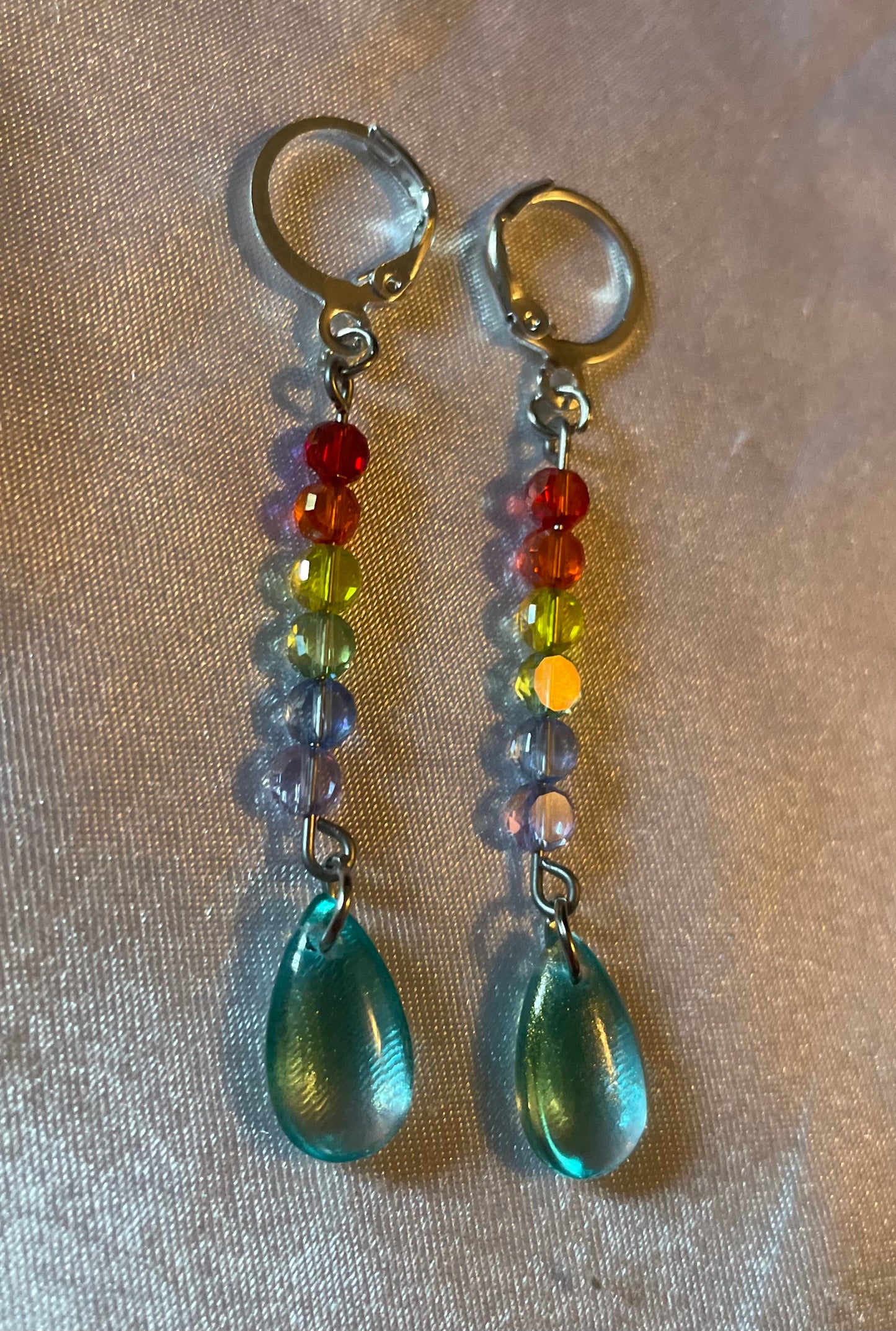 Rainbow Drop Pride Earrings-Silver