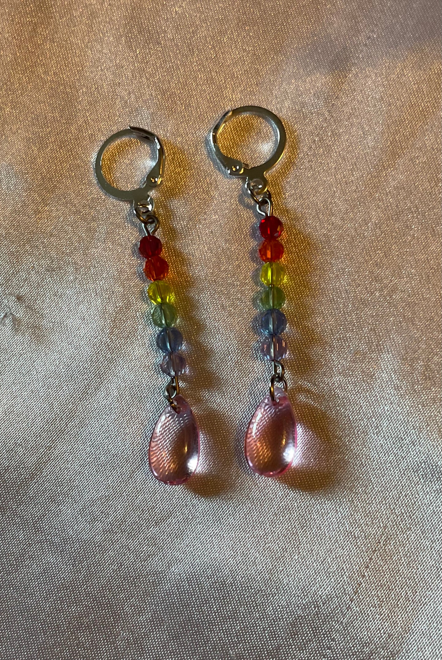 Rainbow Drop Pride Earrings-Silver