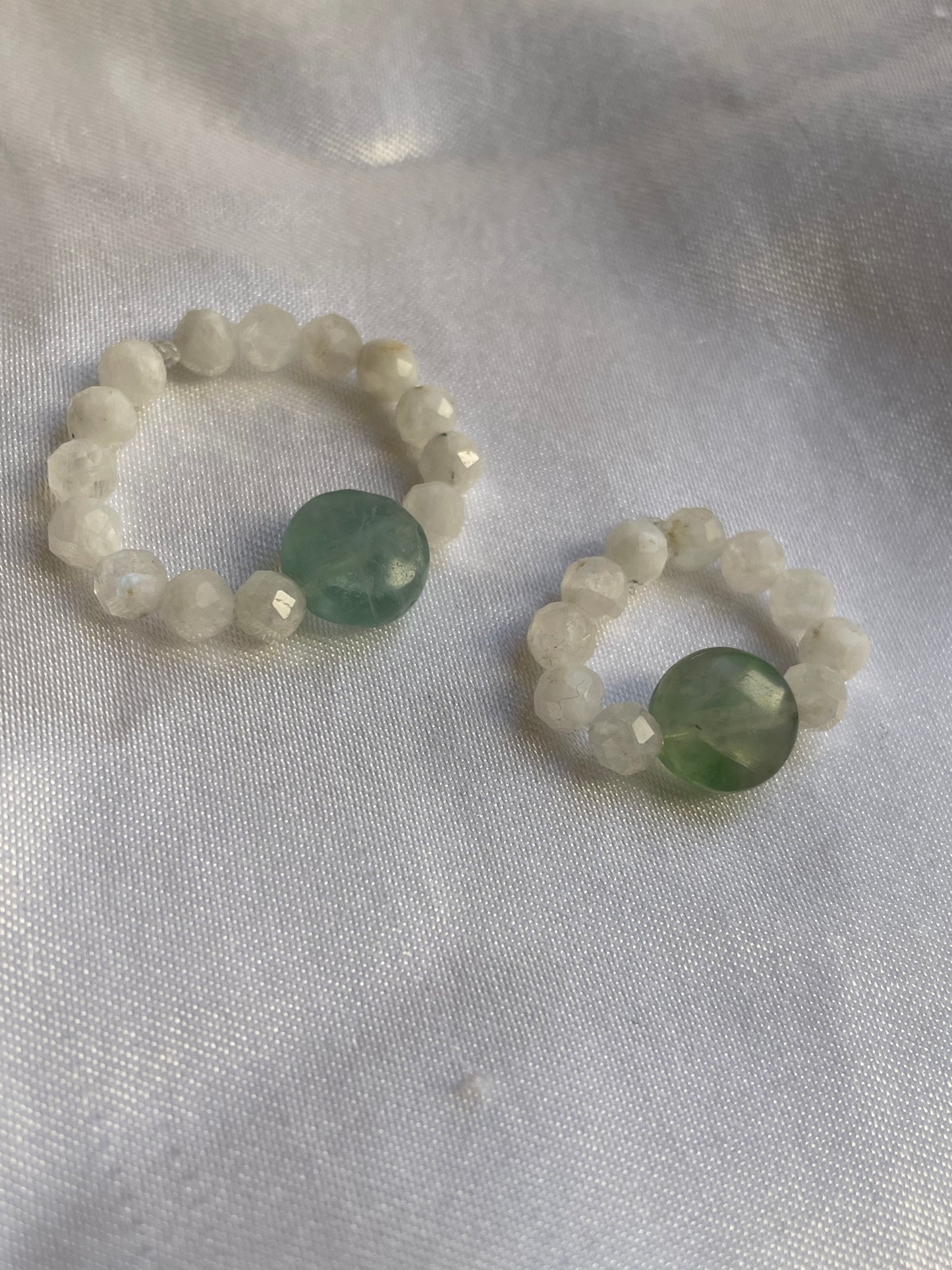 Rainbow moonstone And green fluorite rings