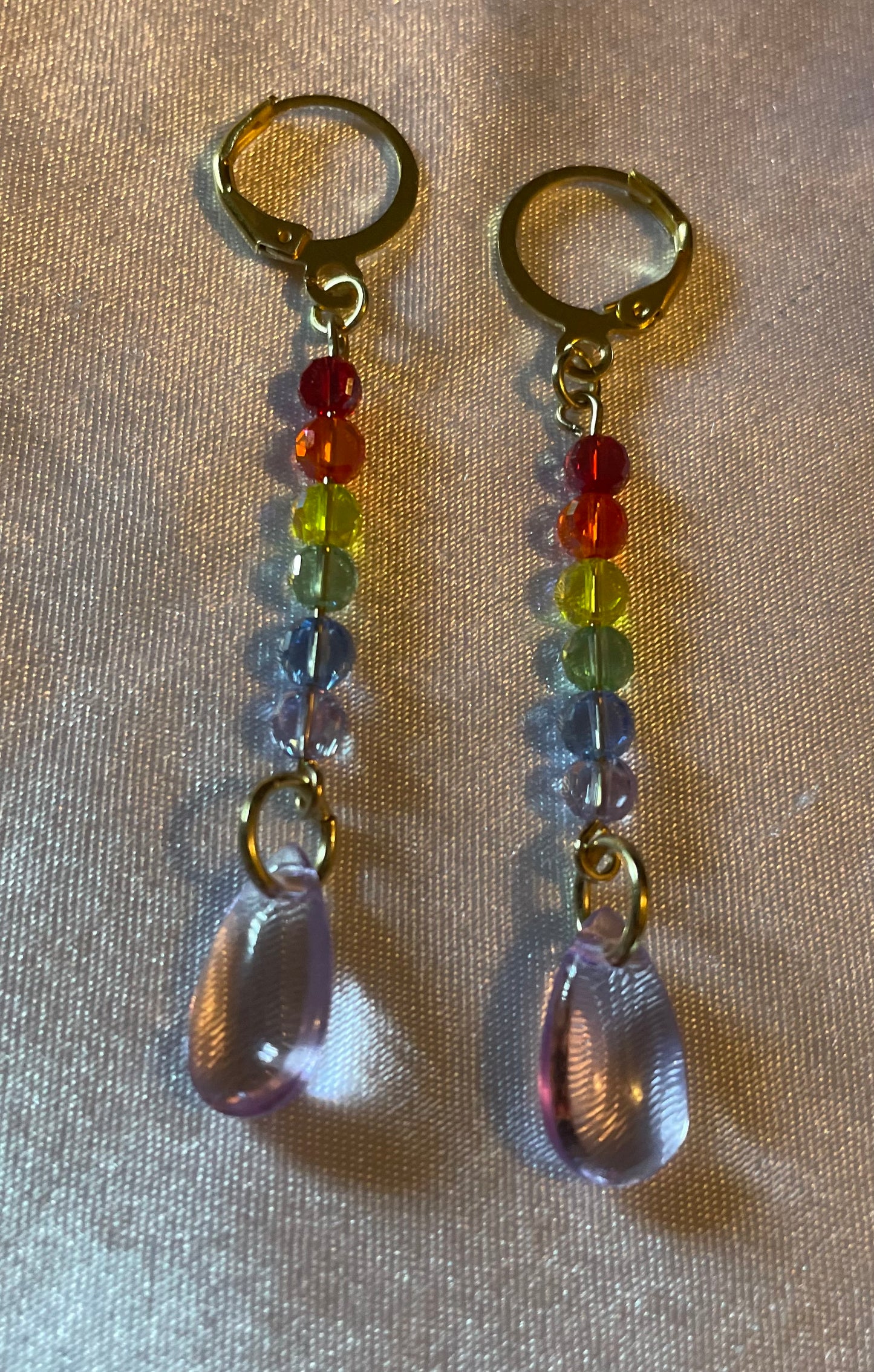 Rainbow Drop Pride Earrings-Gold