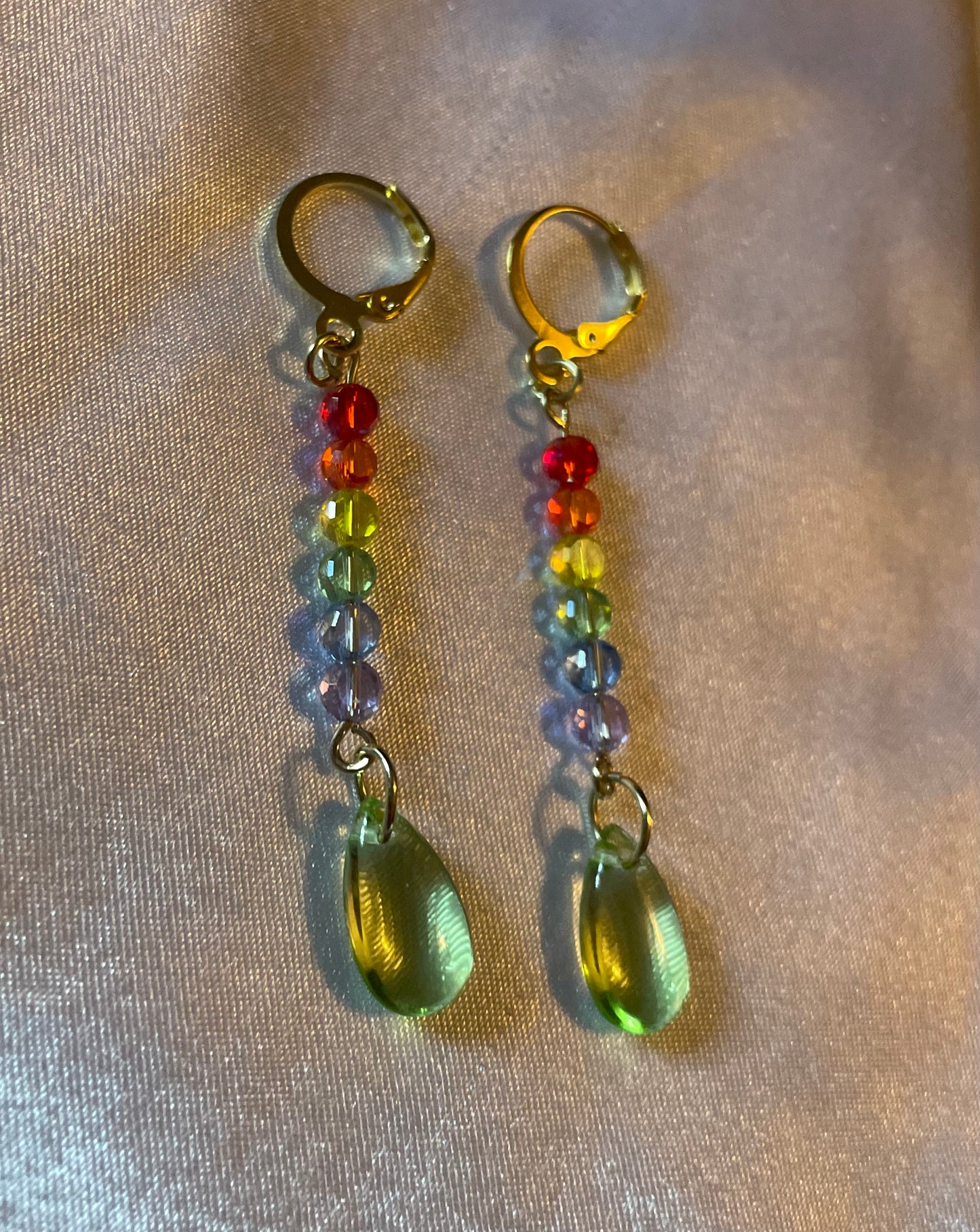 Rainbow Drop Pride Earrings-Gold