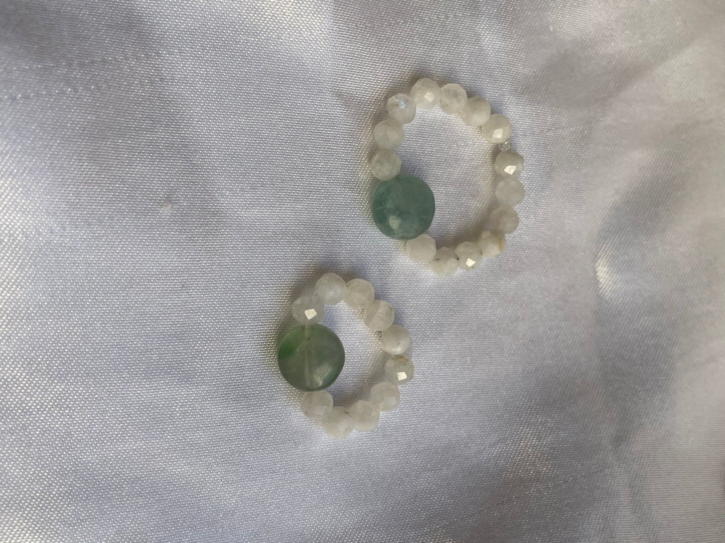 Rainbow moonstone And green fluorite rings