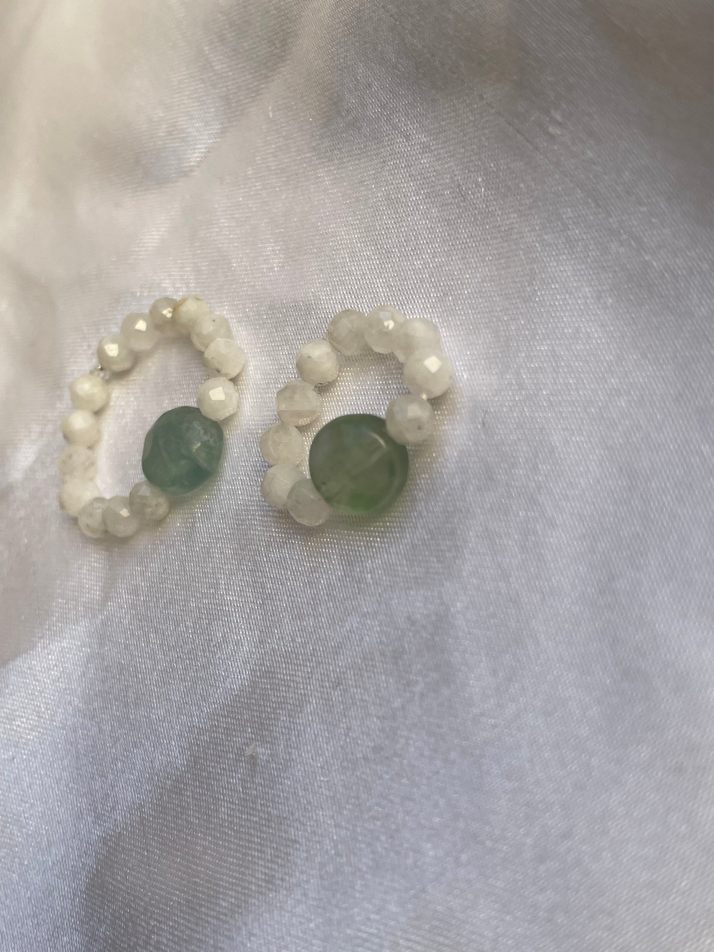 Rainbow moonstone And green fluorite rings