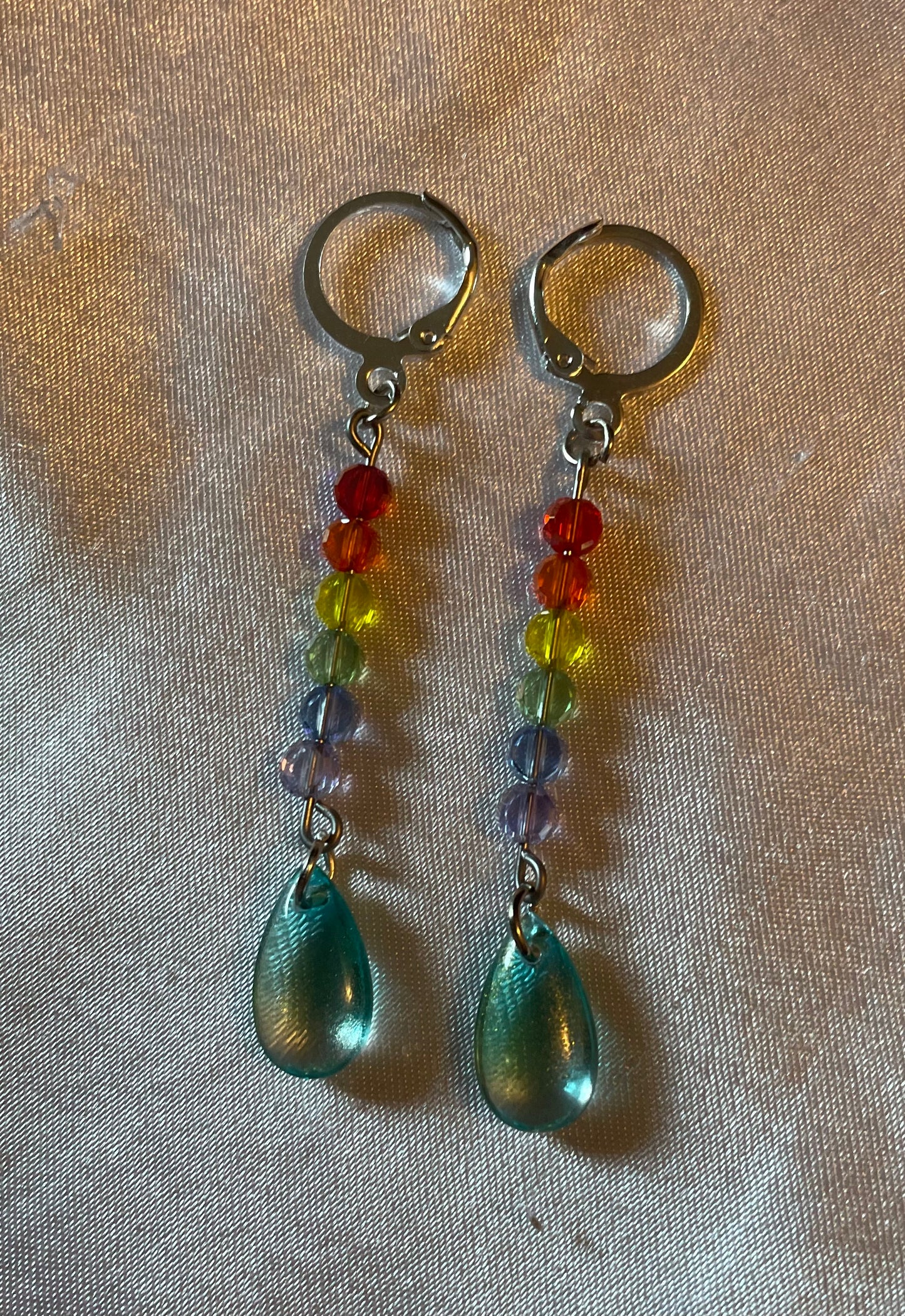 Rainbow Drop Pride Earrings-Silver