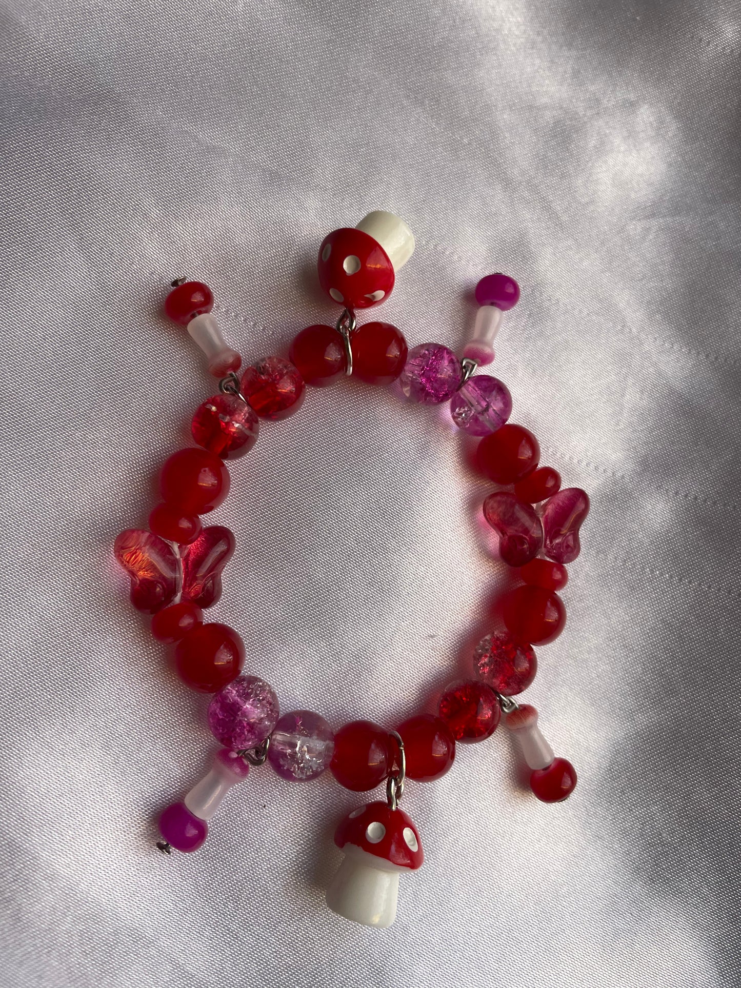 Red Butterfly & Mushroom Harmony- Stretch Bracelet