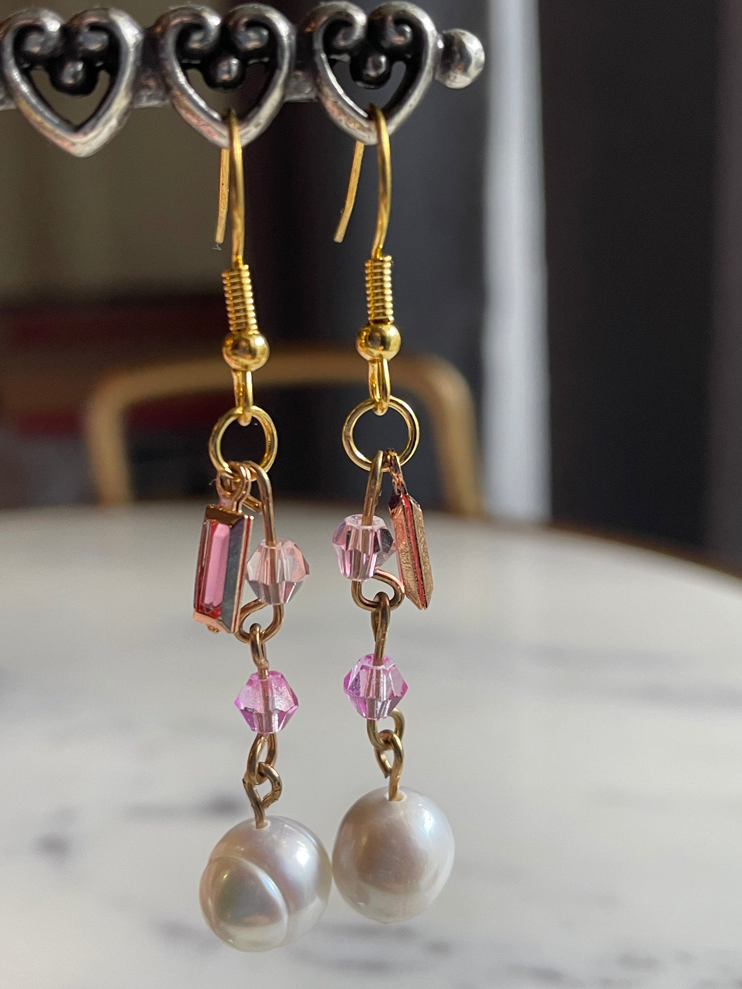 Rosy Pearl Drop Earrings
