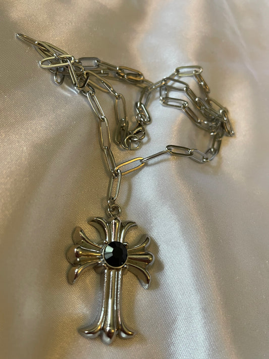 Goth Cross Silver Chain Necklace