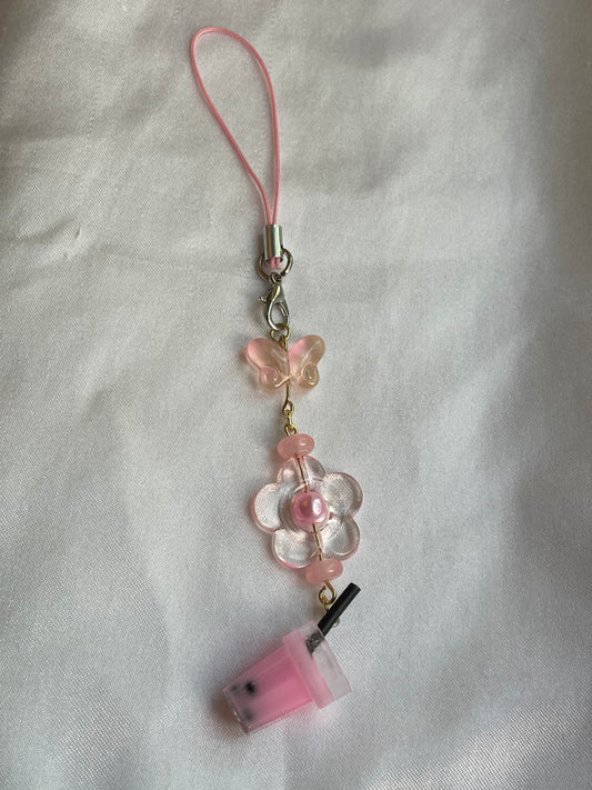 Pink Boba Drink Phone Charm