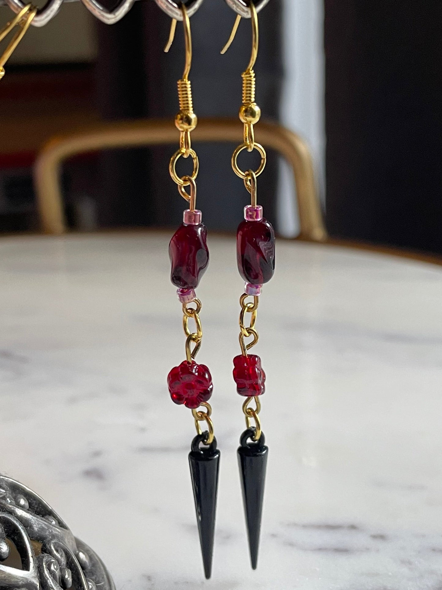 Crimson Floral Spike Earrings