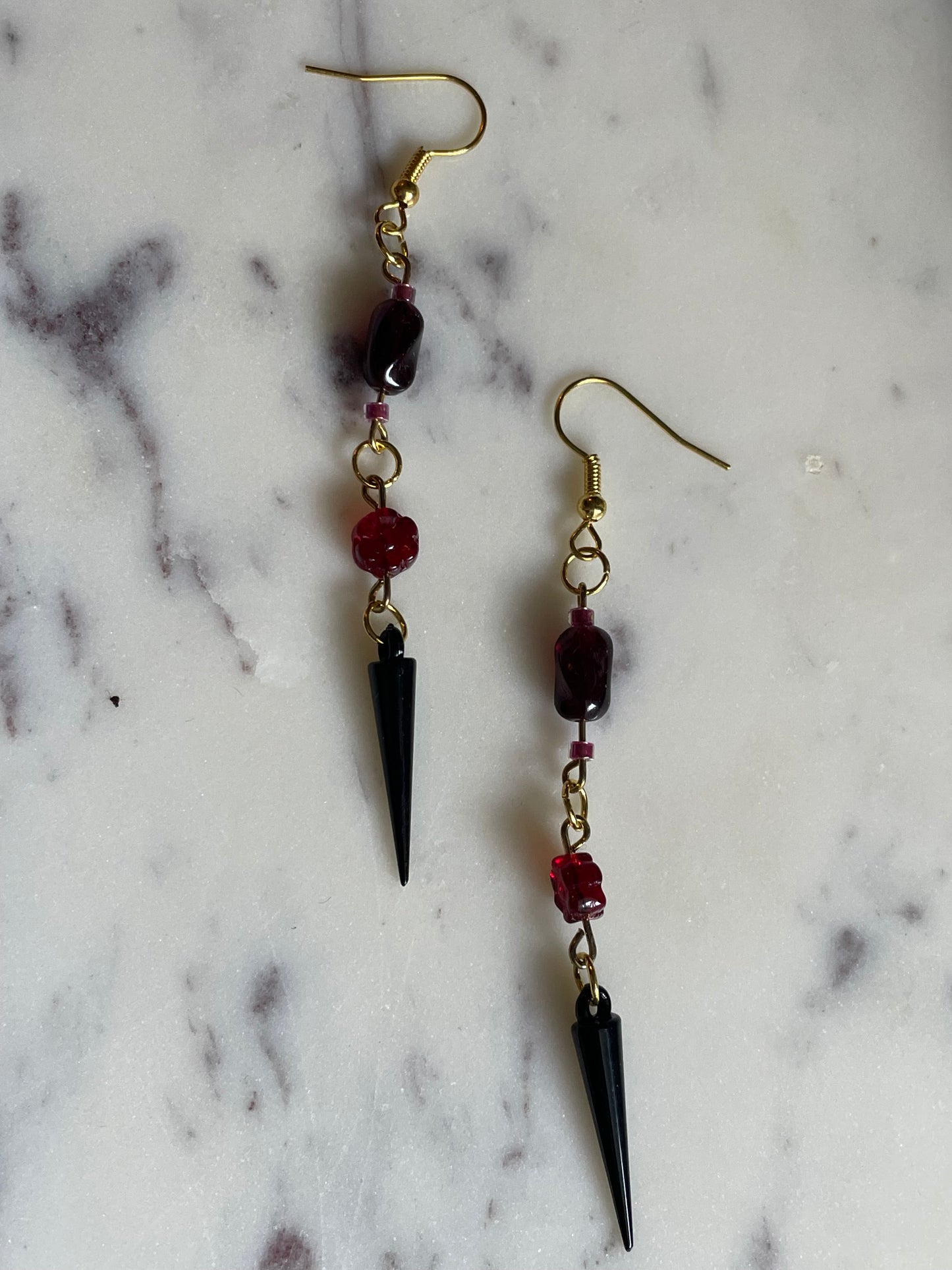 Crimson Floral Spike Earrings
