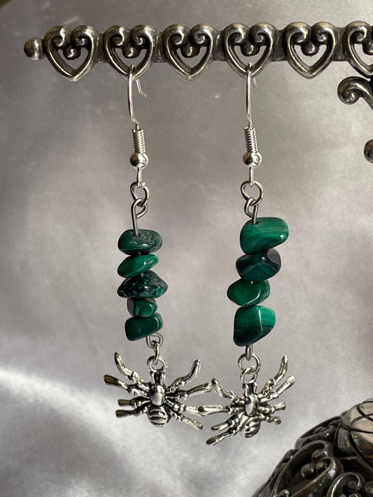 Malachite Spider Earrings