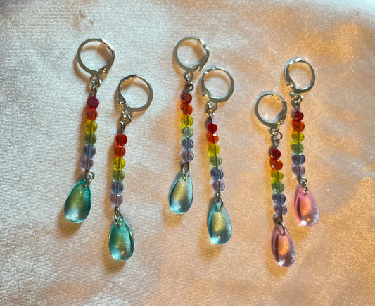 Rainbow Drop Pride Earrings-Silver