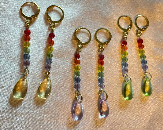Rainbow Drop Pride Earrings-Gold
