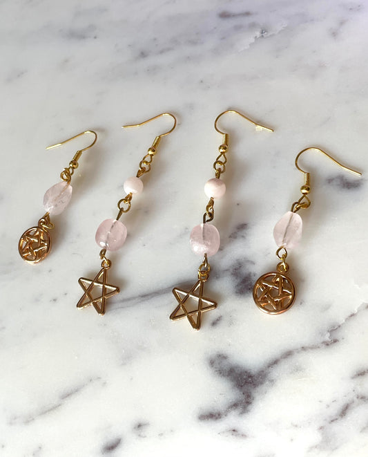 Rose Quartz Pentagrams Set